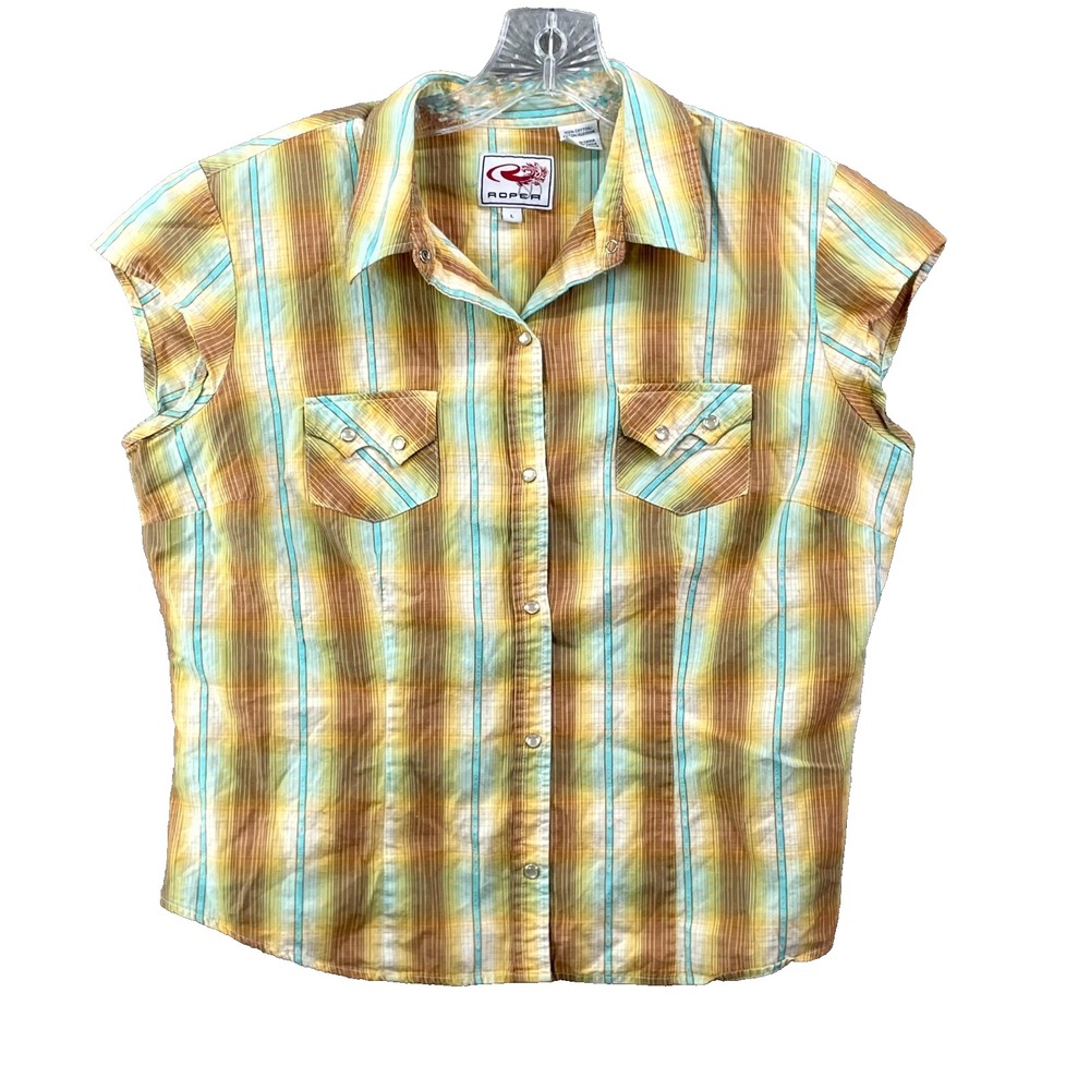 Roper Western Shirt Womens Large Plaid Pearl Snap Cowboy Riding Rodeo Rancher